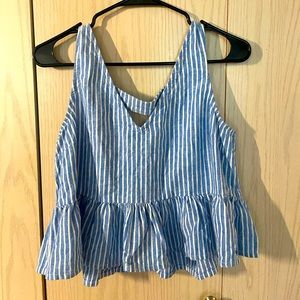 Abound Blue & White Striped Peplum Tank